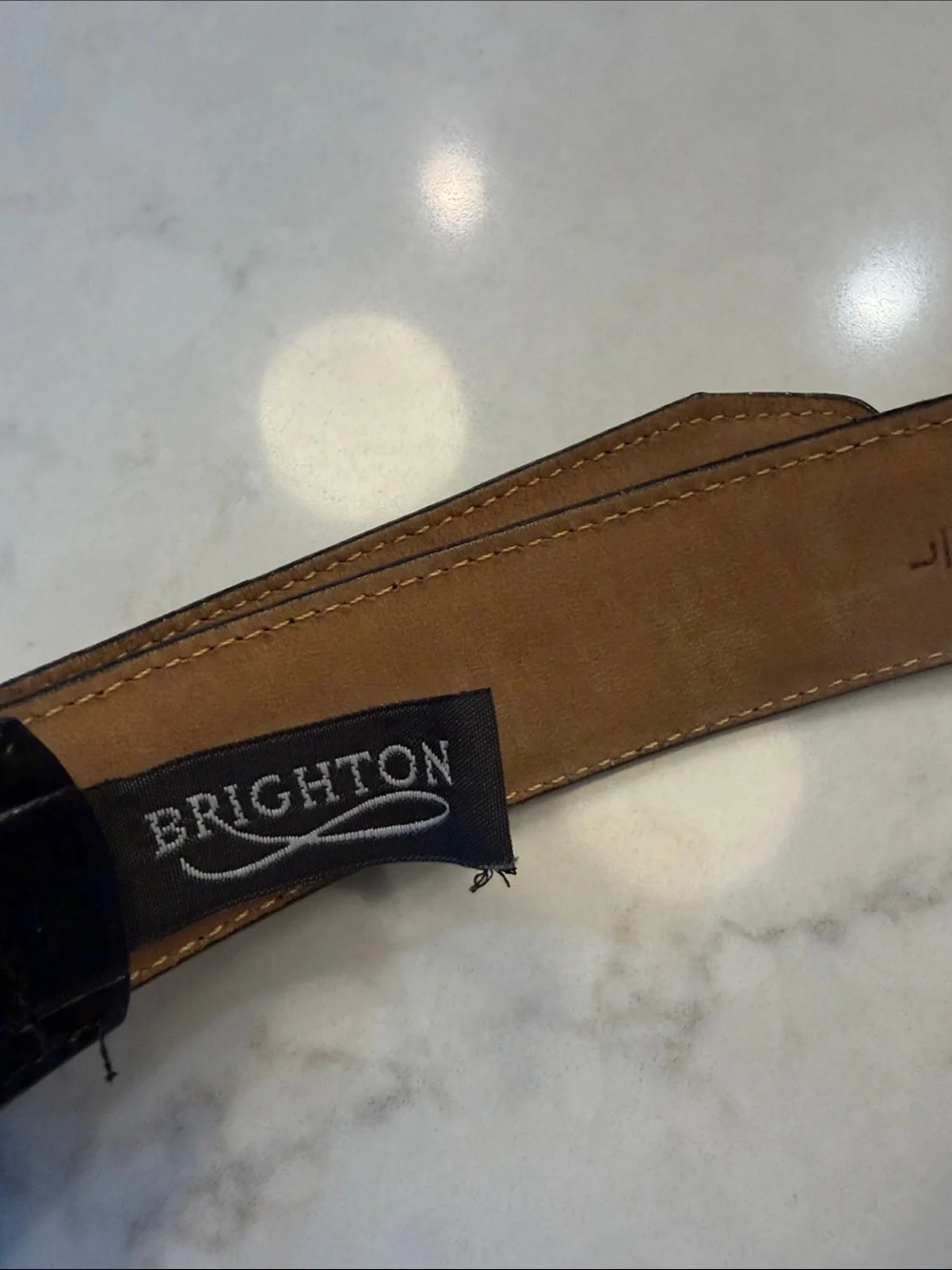 Brighton Womens Belt Black Croc Embossed Leather w Silver Barb Wire Buckle  L 34